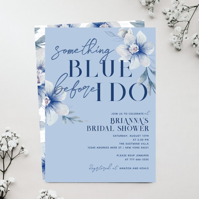 Invitación Algo azul antes de hacer Blue Flower Bridal (Something Blue Before I Do Dusty Slate Blue Watercolor Floral Bridal Shower Invitations)