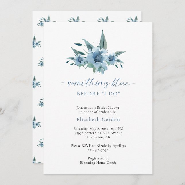Invitación Algo Azul Antes De Hacer Bridal Ducha Floral (Anverso / Reverso)