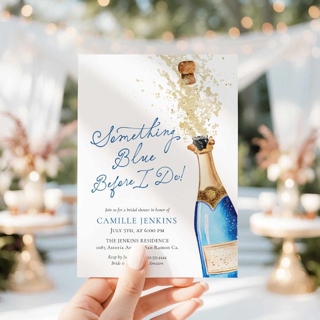 Invitación Algo Azul Antes de Hacer Brunch Despedida de Solte (Something Blue Before I do! Champagne Bridal Brunch Invitation)