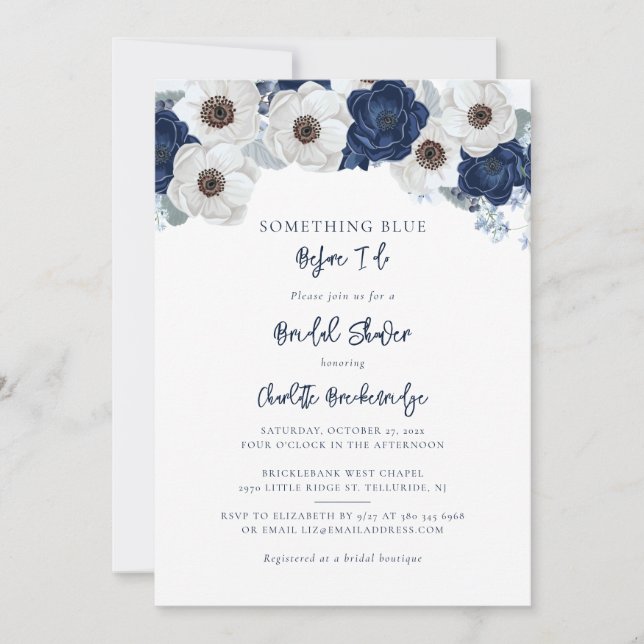 Invitación Algo Azul Antes De Hacer Ducha Bridal Moderna (Anverso)