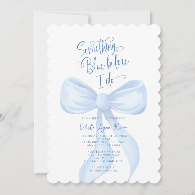 Invitación Algo Azul antes de hacer ducha de novia (Anverso)