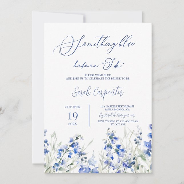 Invitación Algo Azul antes de hacer ducha de novia (Anverso)