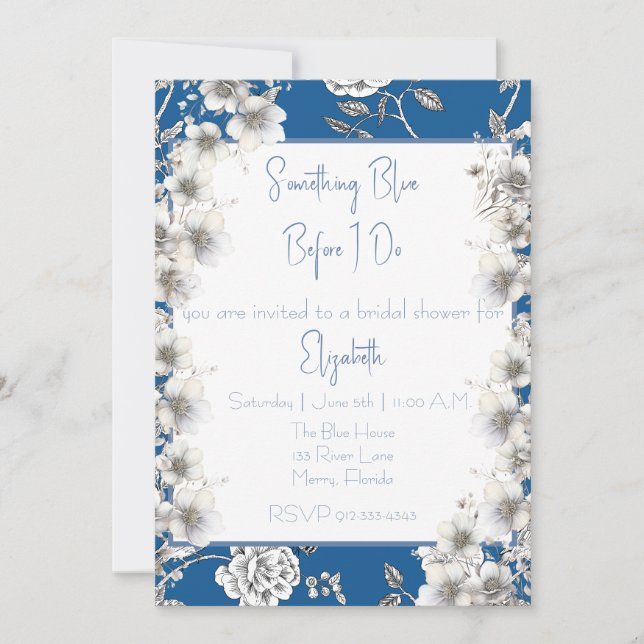 Invitación Algo Azul antes de hacer ducha de novia (Anverso)