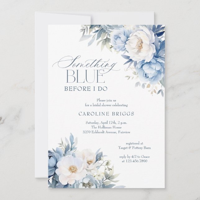 Invitación Algo Azul antes de hacer ducha de novia (Anverso)