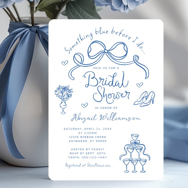 Invitación Algo Azul antes de hacer ducha de novia (Shown on a 5" x 7" invitation with Rounded Corner Style)