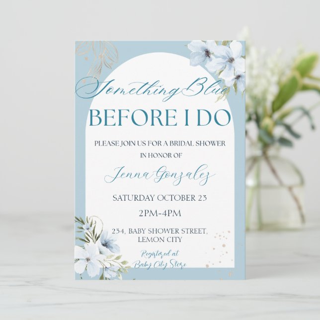Invitación Algo Azul antes de hacer ducha de novia (Anverso de pie)