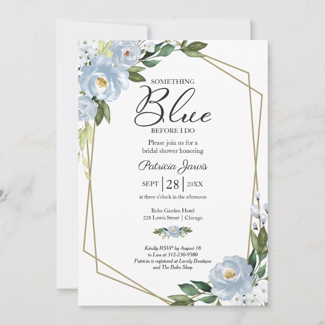 Invitación Algo Azul antes de hacer ducha de novia (Anverso)