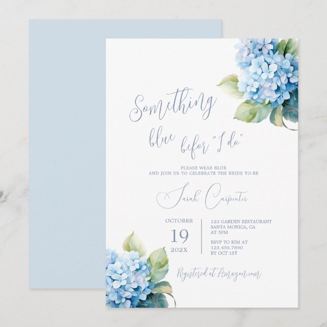 Invitación Algo Azul antes de hacer ducha de novia (Anverso / Reverso)