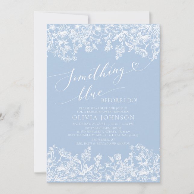 Invitación Algo azul antes de hacer ducha de novia floral (Anverso)