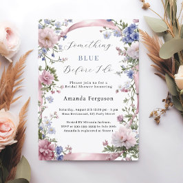 Invitación Algo azul antes de hacer ducha de novia rosa