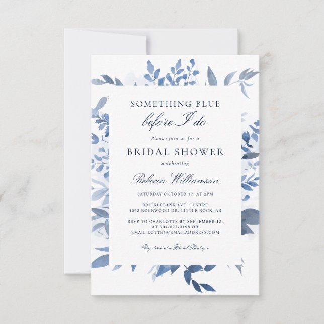 Invitación Algo Azul Antes De Hacer Ducha De Novias Florales (Anverso)