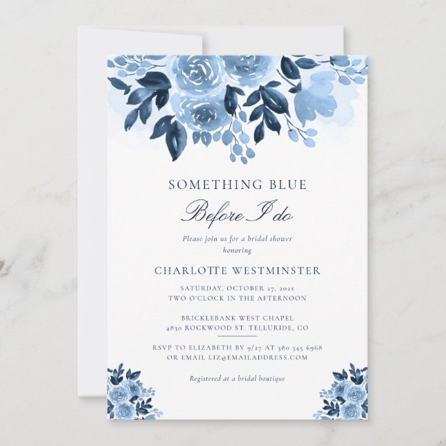 Invitación Algo Azul Antes De Hacer Ducha De Novias Florales (Anverso)