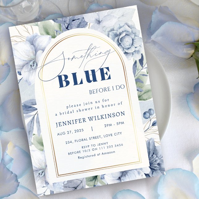 Invitación Algo Azul Antes De Hacer Ducha De Novias Florales (Something Blue Before I Do Floral Bridal Shower Invitation)