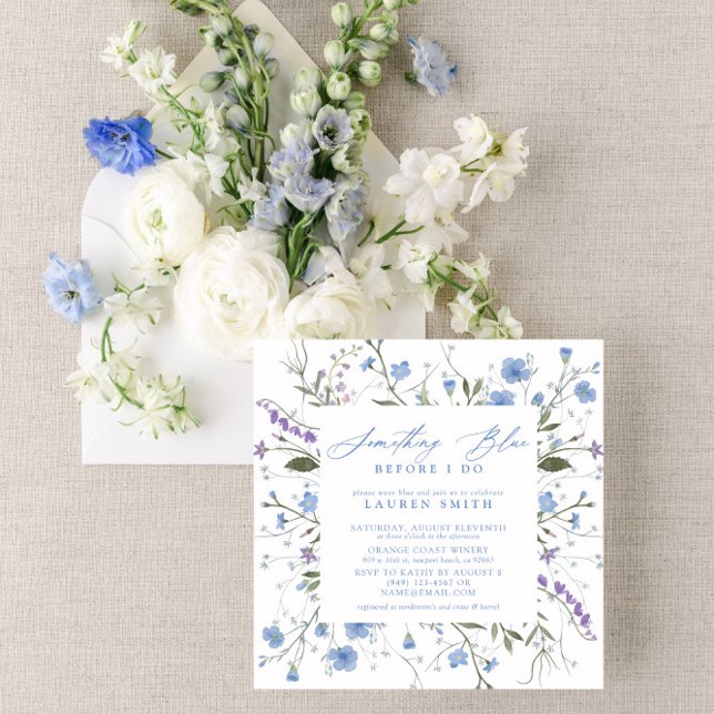 Invitación Algo Azul Antes De Hacer Ducha De Novias Florales (Something Blue before 'I Do'! join us to celebrate the bride!)