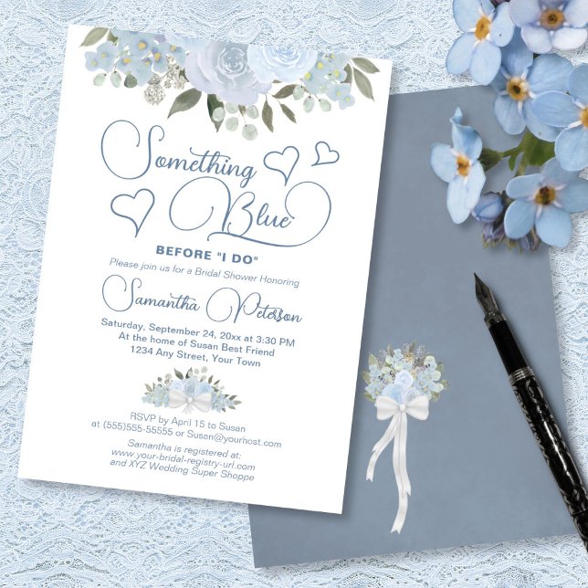 Invitación Algo Azul Antes De Hacer Ducha De Novias Florales (Front/Back)