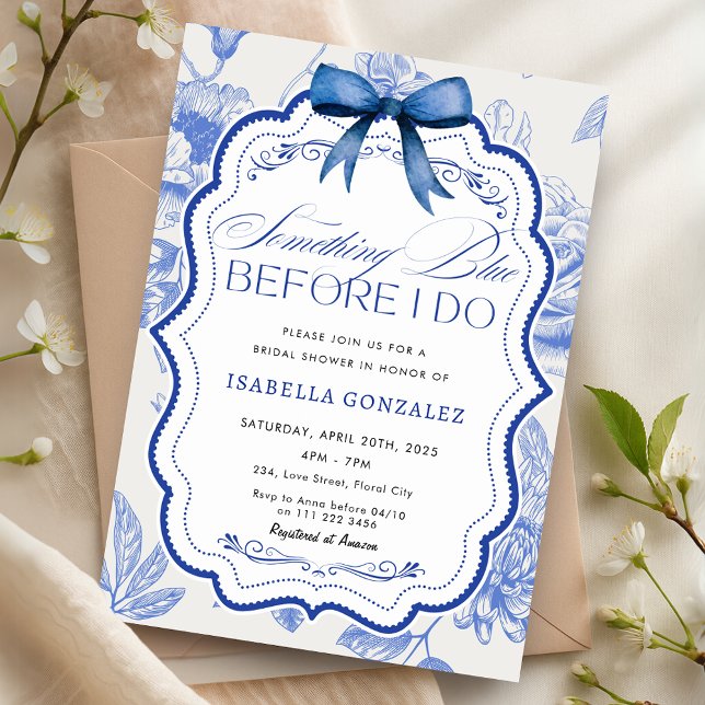 Invitación Algo Azul Antes De Hacer Ducha De Novias Florales (Something Blue Before I Do Floral Bridal Shower Invitation)