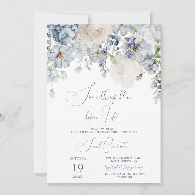 Invitación Algo Azul Antes De Hacer Ducha De Novias Florales (Anverso)