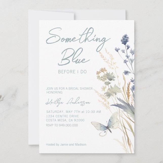 Invitación Algo Azul Antes De Hacer Ducha De Novias Florales (Anverso)
