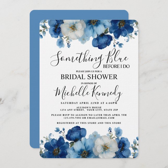Invitación Algo Azul Antes De Hacer Ducha De Novias Florales (Anverso / Reverso)