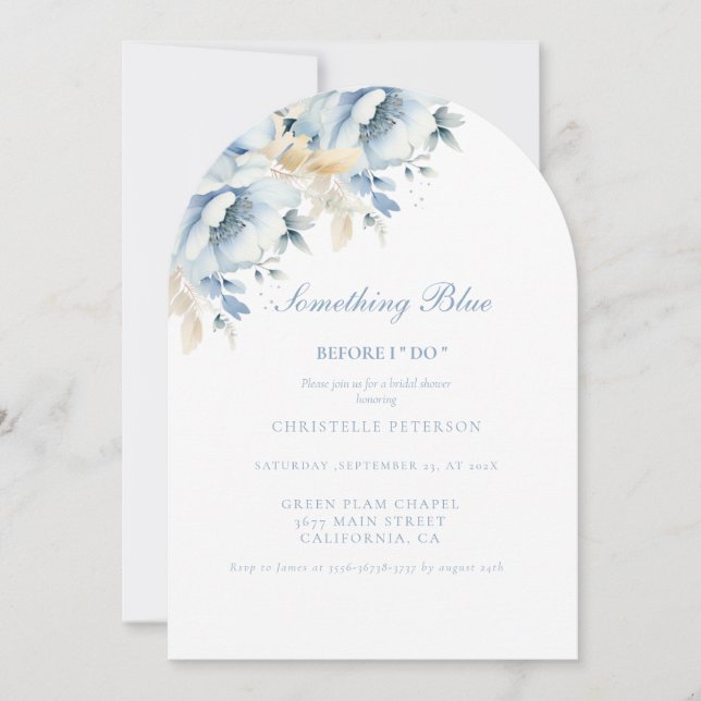 Invitación Algo azul antes de hacer floral Ducha de novia (Anverso)