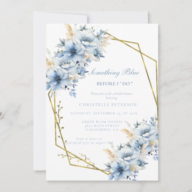 Invitación Algo azul antes de hacer floral Ducha de novia (Anverso)