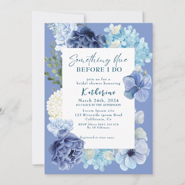 Invitación Algo azul antes de hacer hidrangea ducha de novia (Anverso)