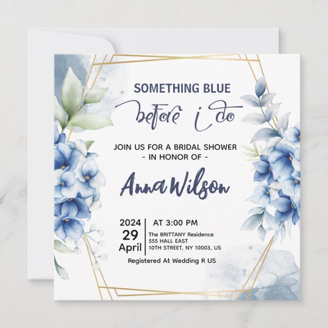Invitación Algo azul antes de hacer hidrangea Ducha de novia (Anverso)