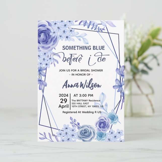 Invitación Algo azul antes de hacer hidrangea Ducha de novia (Anverso de pie)