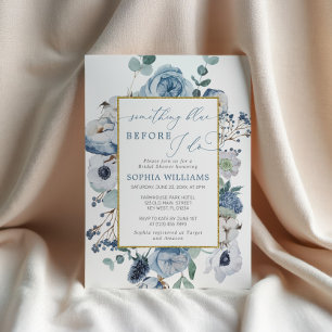 Invitación Algo Azul Antes De Hacer Rosa Azul Ducha Bridal
