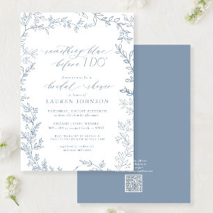 Invitación Algo azul antes de la ducha de novia botánica QR
