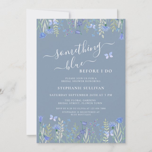Invitación Algo Azul Antes de Mi Boda Despedida de Soltera (Anverso)