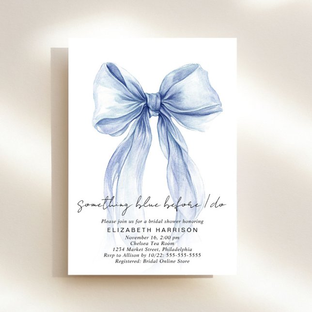 Invitación Algo Azul Antes de Mi Boda Despedida de Soltera (Something Blue Before I Do Bow Bridal Shower Invitation)