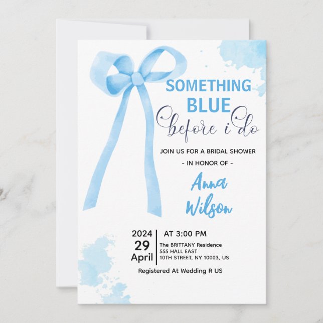 Invitación Algo Azul Antes de Mi Boda Despedida de Soltera (Anverso)