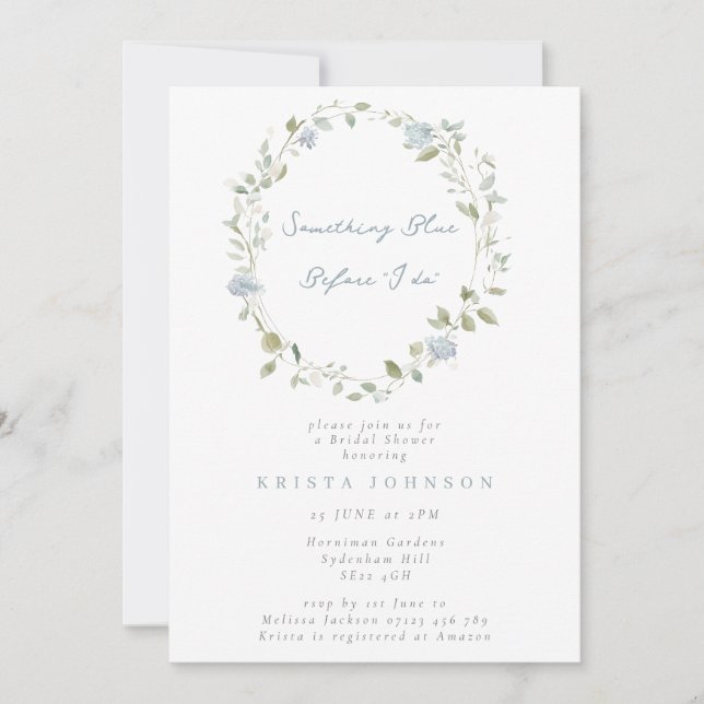 Invitación Algo Azul antes de que haga flor de novia (Anverso)