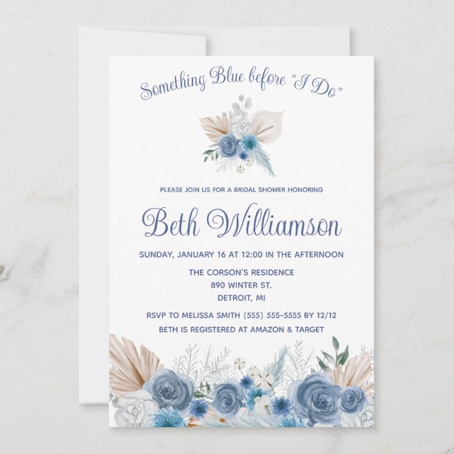 Invitación ¡Algo azul antes que yo! Boho Bridal Shower (Anverso)