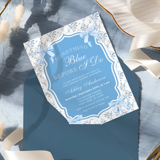 Invitación Algo Azul Azul Bow Floral Brillante Ducha de Novia (Subido por el creador)