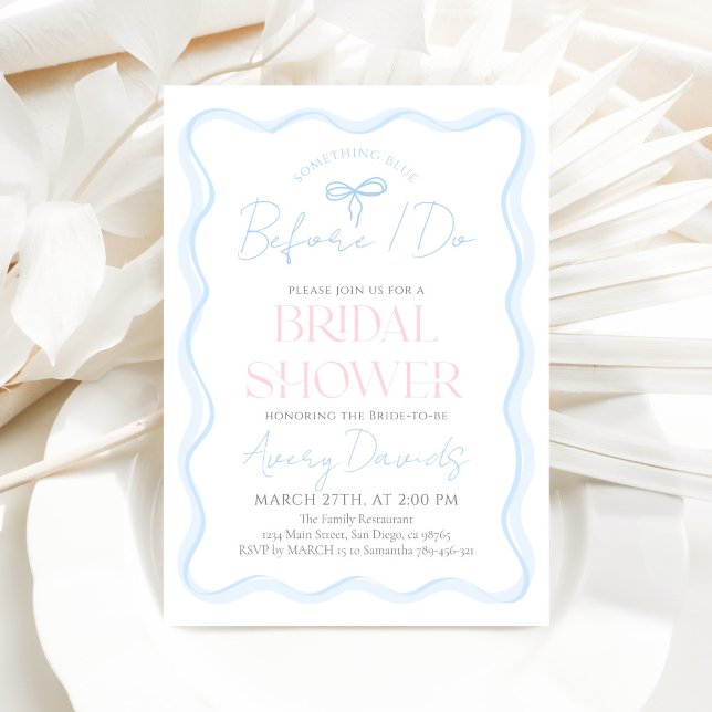 Invitación Algo Azul Bow Wavy Moderno Ducha Bridal (Subido por el creador)