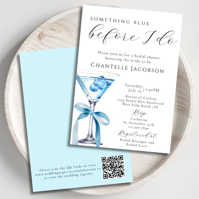 Invitación Algo Azul Chic Martini Código QR Bridal Shower  (Subido por el creador)