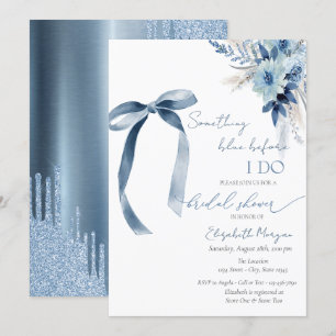 Invitación Algo Azul de Flores con Lazo y Brillo que Cae