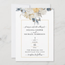 INVITACIÓN ALGO AZUL, FLORAL BLANCA EN EL BODA BLANCO