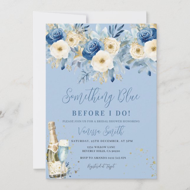 Invitación Algo Azul Floral Ducha Nupcial (Anverso)