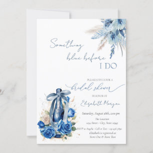 Invitación Algo azul floral lazo botella de vino rosas