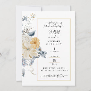INVITACIÓN ALGO AZUL, FLORAL PASTEL EN BODA BLANCO