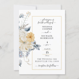 INVITACIÓN ALGO AZUL, FLORAL PASTEL EN BODA BLANCO