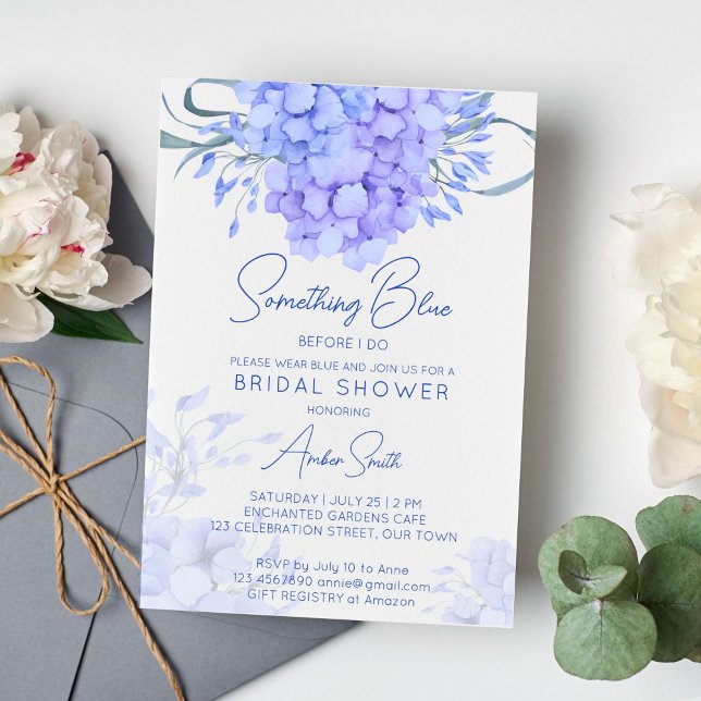 Invitación Algo azul hidrangea ducha de novia floral (Something blue before I do bridal shower invitation blue hydrangea floral botanical invitation)