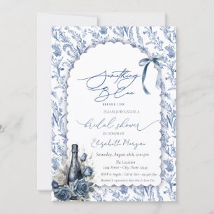 Invitación Algo Azul Lazo Botella de Vino Rosas Floral