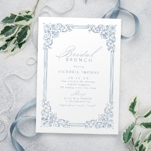 Invitación Algo Azul Marco Antiguo Elegante Desayuno Nupcial
