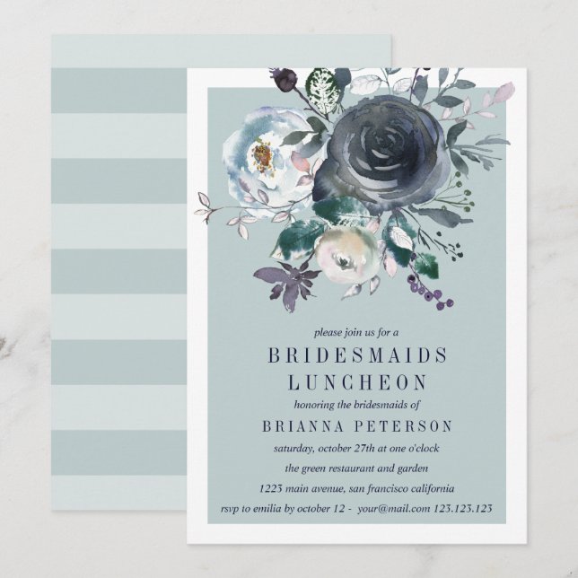Invitación Algo azul | Peony Flower Bridesmaid Luncheon (Anverso / Reverso)