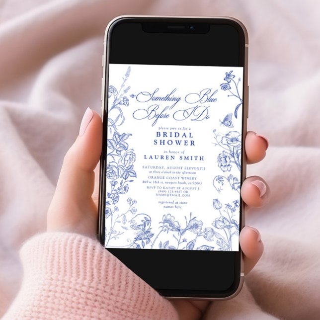 Invitación Algo azul victoriano QR Floral Bridal Shower (Subido por el creador)