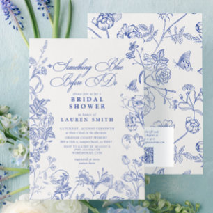 Invitación Algo azul victoriano QR Floral Bridal Shower